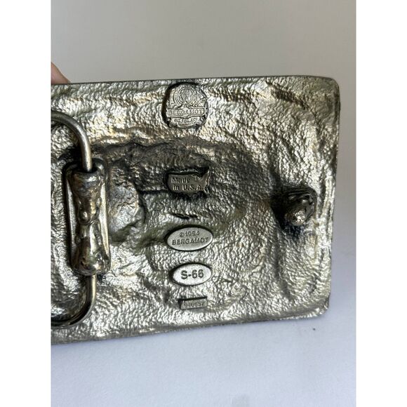 Bergamot belt buckle Silver Tone Bison Amber colored Resin - Picture 2 of 7